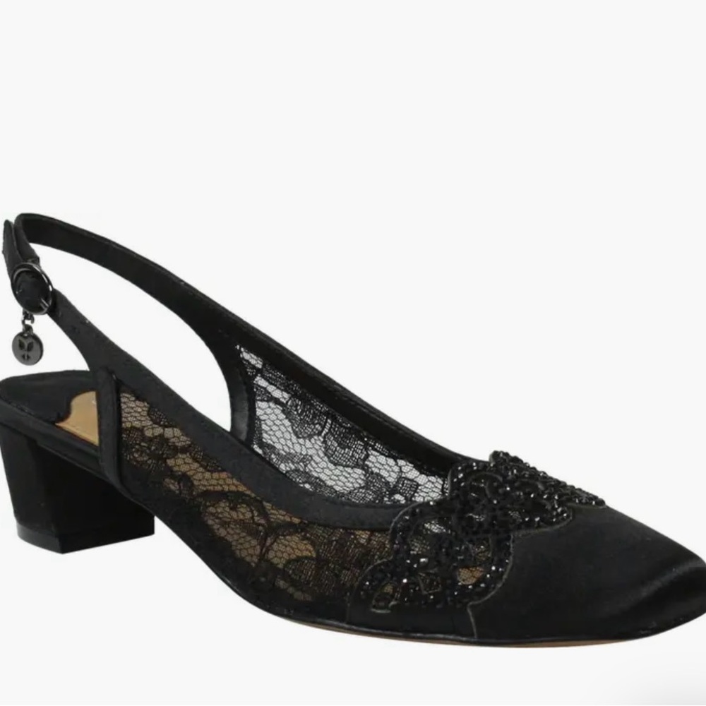 Faleece Crystal Embellished Slingback Black Pump